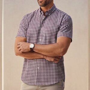 Gingham UNTUCKit Red Blue Cotton Short Sleeve Concord Shirt XXL